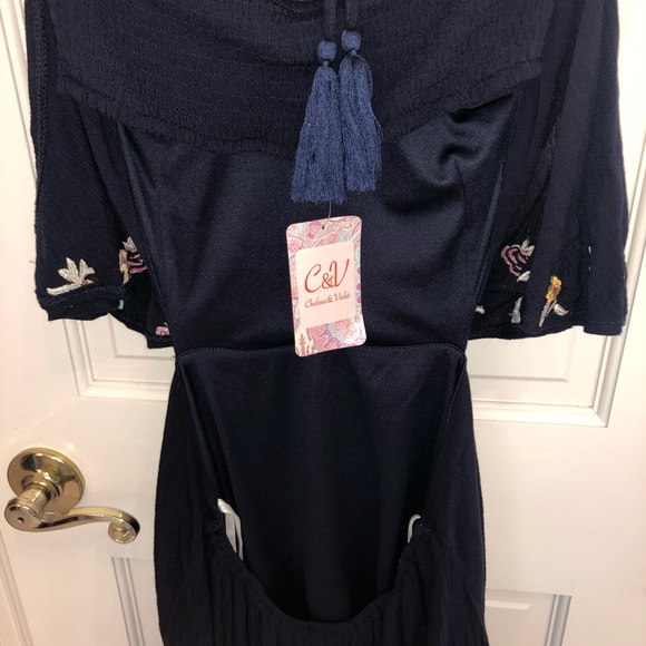 Juniors’ Chelsea&Violet Navy Floral Halter Dress - Picture 4 of 6